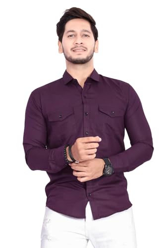 Image of Men's Cotton Spread Collar Full Sleeve Regular Fit Solid Casual Shirt with Double Pockets - Stylish Comfortable Shirt for Everyday Wear