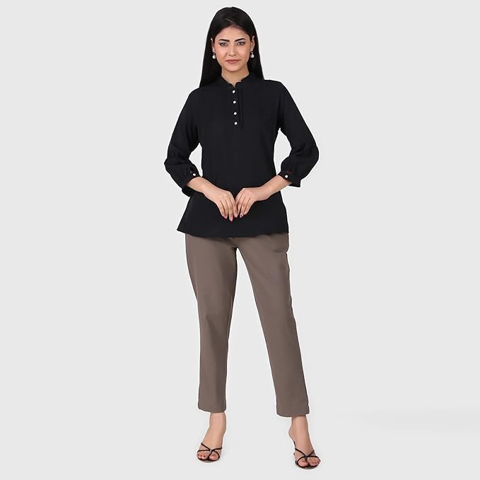 Image of Aarav Fabric Women's 100% Cotton Casual Pant | Ankle Length Regular fit Cotton Trouser | Straight Fit Formal Pants for Kurti, Office, Casual and Daily Outdoor Lifestyle
