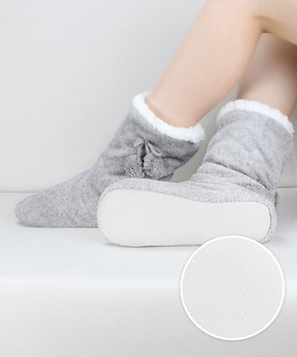 Image of Keyela Womens Non-Slip Sole Slipper Socks, Fluffy Winter House Booties | Ultra soft fuzzy warm indoor house slippers Non-skid bottom for safe walking Cozy winter footwear for ladies