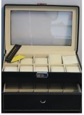 leather Watch display box for 20 watches big sphere black