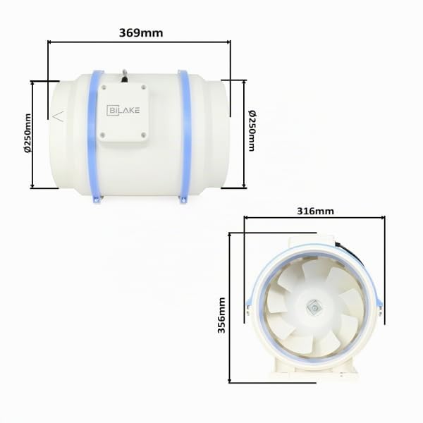 Extractor de aire en línea Bilake para conducto circular/tubular de 250mm 165/225W