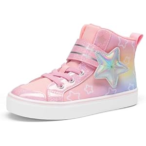 DREAM PAIRS Girls Sneakers High Top Hook and Loop Sparkly Shiny Comfortable Casual Walking Shoes for Toddler/Little/Big Kids 9 Toddler Rainbow/Pink