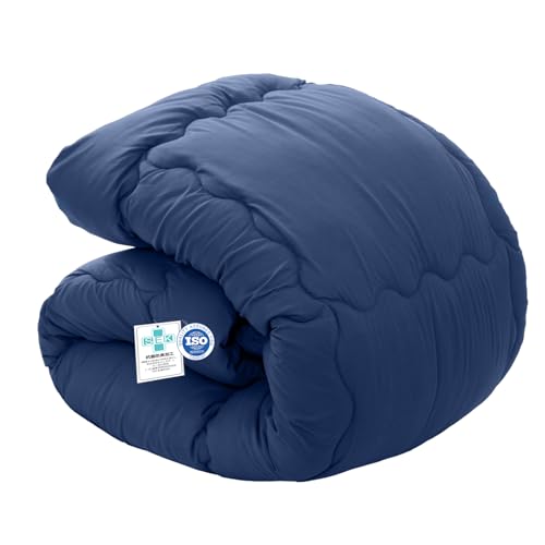 Sun Deco 掛け布団 肌掛け布団 シングル オールシーズン 掛けふとん【Ag+銀イオン抗菌素材】【SEK衛生認証】軽量 洗える 抗菌防臭 防ダニ 吸水速乾 暖かい かけ布団 柔らかな肌触り 約1.0KG 無地 150x210cm ネイビー