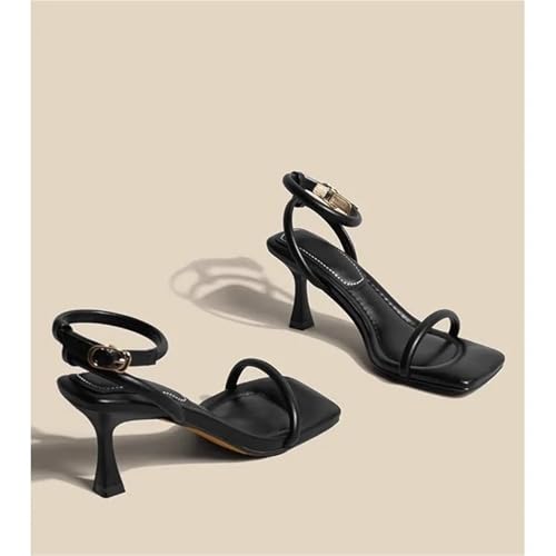 Kitten Heels White high-heeled, square-toed, open-toed, one-line sandals4