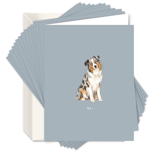 Koko Paper Co Australian Shepherd Note Cards - A2 Folded Blank Cards with Envelopes (15 Pack) - Watercolor Aussie Stationery for Thank You, Thinking of You, All Occasion Cards