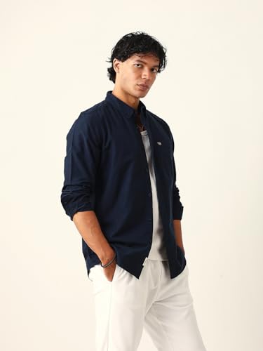 Image of THE BEAR HOUSE Men Cotton Solid Slim Fit Casual Shirt
