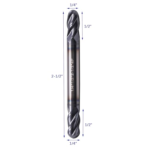 Image of BestParts 1 /4 inch Solid Carbide Ball Nose End Mill - Double End - AlTiN Coated, 4 Flute, 30 Degree Helix, 1 /4 inch Cutting Diameter, 1 /4 inch Shank Diameter, 1 /2 inch Length of Cut, 2-1 /2 inch Overall Length