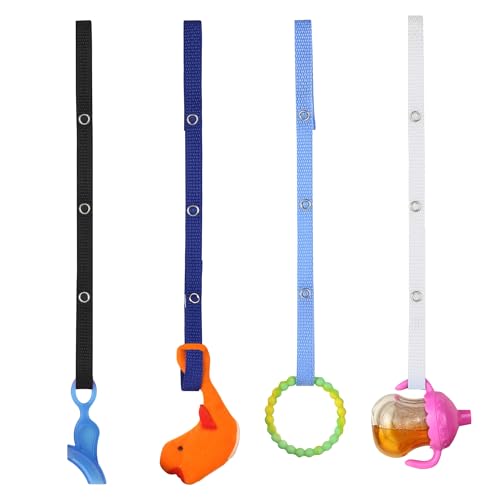 Image of Baby Buddy Secure-a-Toy, Adjustable Pacifier and Teether Strap for Stroller, Highchair, and Car Seat, Navy Royal Blue White, 4 Pack