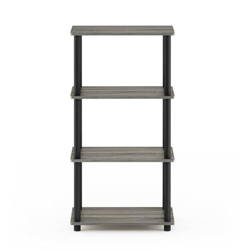 Image of Furinno Turn-N-Tube No Tool 4-Tier Storage Shelf, Narrow, French Oak Grey /Black