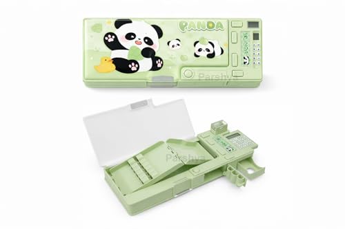 Image of KiddieWorld All-in-One Pencil Box for Kids | Calculator, Sharpener & Writing Pad | Large Capacity Magnetic Pencil Case for School Boys & Girls (Green)