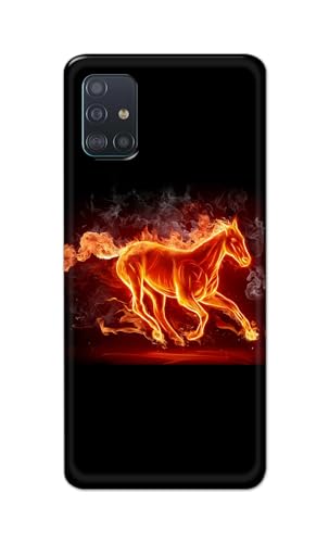 Image of Plastic Printfidaa Printed Hard Back Cover Case For Samsung Galaxy A51|Samsung Galaxy A51 5G Back Cover (Fiery Horse) -112,Black