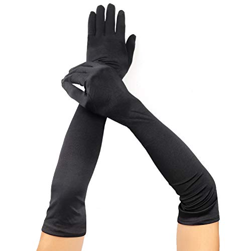 Beelittle Années 1920 Longue Soirée Opéra Gants Stretch Satin Gants De Coude De Mariée De Noce De Bal Parti 1920 Gants De Style pour femmes (Noir) Cover