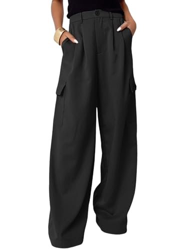 Dokotoo Womens High Waisted Wide Leg Cargo Pants Baggy Casual Trendy Work Pants with 4 Pockets