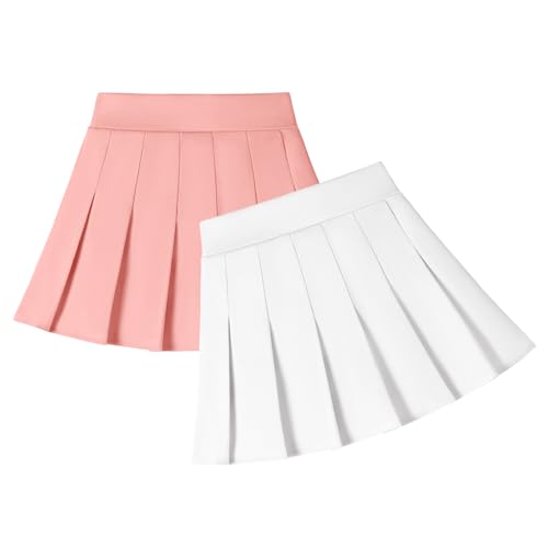 Dalukit 2 Pack Toddler Baby Girls Pleated Skirt Baby Girls Uniform Skirt Built in Shorts Tennis Casual Skorts for Little Kid Pink/White