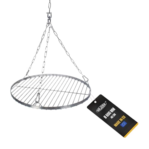 NAJDER Set de Grille Ronde en Acier Inoxydable Ø600 mm avec Chaîne de Suspension Ø3 mm, Grille Ronde pour Barbecue Pivotant avec Jeu de Chaînes, Émerillon...