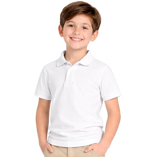Image of Kids Boys Polo T-Shirt | Half Sleeves | Organic Cotton Rich Bio-Wash Fabric | Ultra Soft & Breathable | Regular Fit | Plain Solid Colour Casual Wear & School Uniform