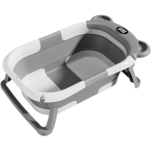 Vlwm ベビーバス 折りたたみ式 ベビー用浴槽 湯温計 バスクッション付き 赤ちゃん 新生児 沐浴 ベビー お風呂 0~6歳 バスタブ コンパクト 水抜栓付 赤ちゃん用 出産祝い ギフト (グレー,熱に弱い)