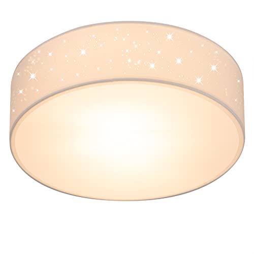 MONZANA® Plafonnier Ciel étoilé Rond Ø 30cm Abat-jour Tissu 40 Watt Séjour Chambre Plafonnier Tissu Lampe blanc 1xE27 Lampe plafond ronde
