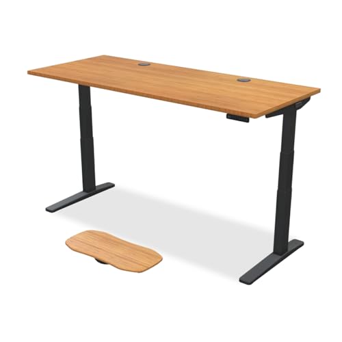 Image of UPLIFTDESK Bamboo (72 x 30 inch) Standing Desk 2-Leg V3 Adjustable Stand Up C-Frame (Black), Advanced Keypad, Wire Grommets, Wire Tray, Rocker Board