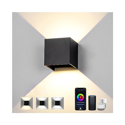 6W LED Wandleuchte Innen Lampe Smart Home Wandlampe Dimmbar Steuerbar via App Außenlampe Wasserdicht Mit Einstellbar Abstrahlwinkel LED Wandbeleuchtung Innen & Außen -Schwarz