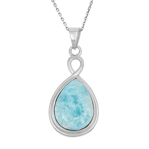 Beaux Bijoux Natural Larimar Sterling Silver Tear Drop Pendant Necklace Vintage Style with 18