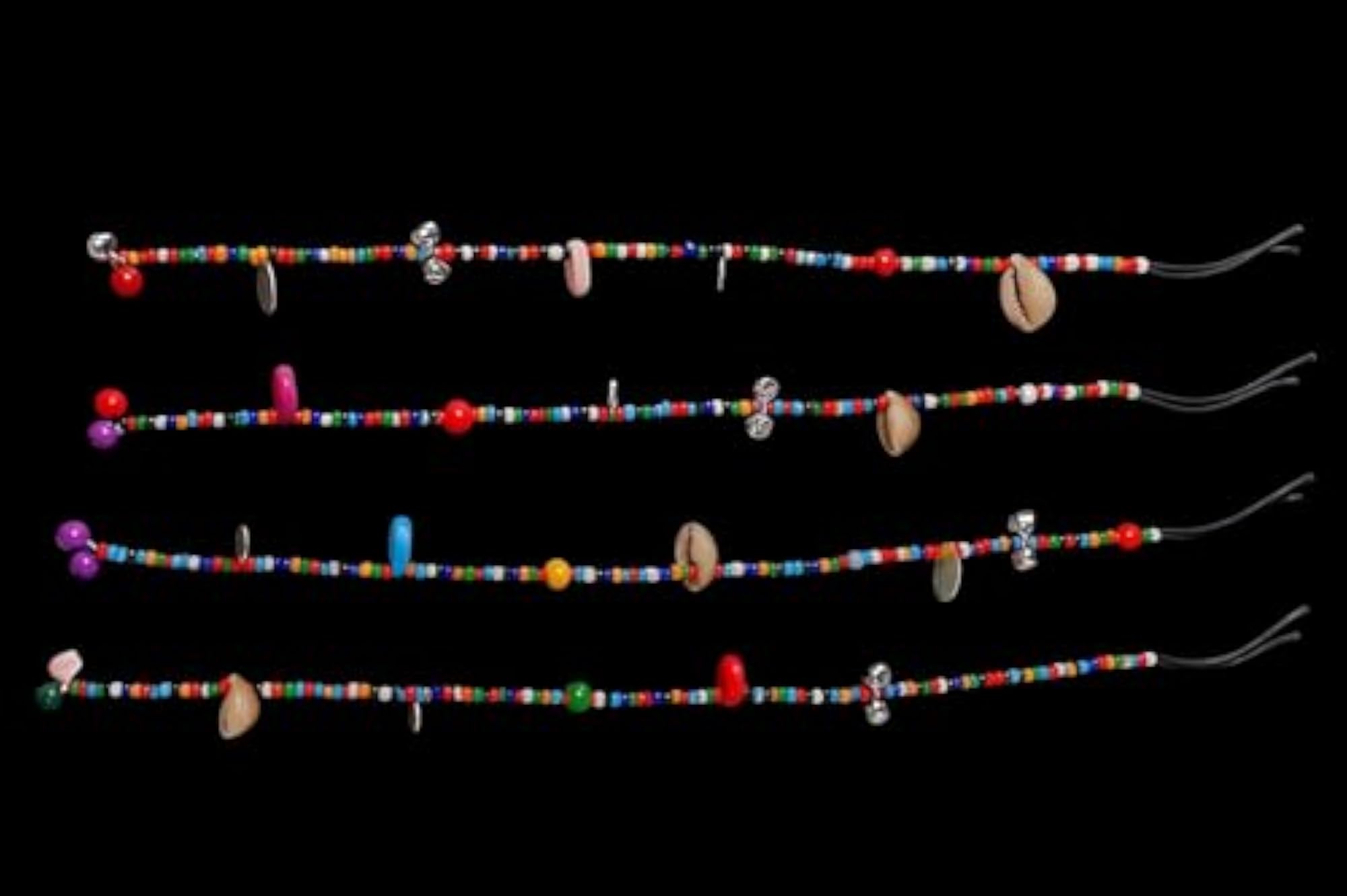 Beaded Hair Extension Strands with Pin Attachment, Set of 4