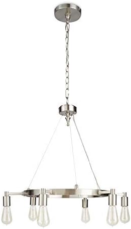 Brushed Nickel Chandelier Centerpiece with Bulbs for Dining Rooms | 29" Light Fixture Provides Multidirectional Lighting | Rustic Pendant Lamp with Industrial Accents Creates Modern Farmhouse Feel