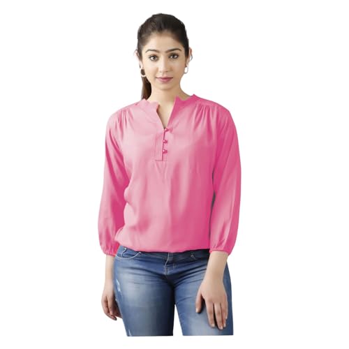 Image of Himanshi Enterprises Women's 3 /4 Sleeves Mandarin Nack Rayon Casual Solid Short Kurti