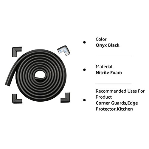 Edge Corner Protector Baby Proofing (Large 15Ft Edge 4 Corners) - Rovingcove Hefty-Fit Heavy-Duty, Soft Nbr Rubber Foam, Furniture Fireplace Safety Corner Edge Bumper Guard, 3M Adhesive, Onyx Black #TOP7