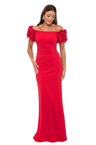 Xscape Women's Off The Shoulder Ruffle Scuba Crepe Floor Length Long Dress