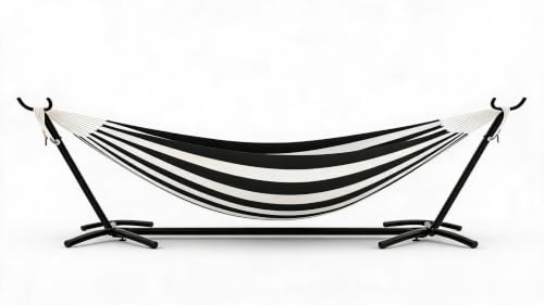 GarveeLife Hamaca Doble con Soporte para Jardín y Terraza, Estructura Plegable de Hierro, Tejido Poliéster y Algodón Transpirable, Hamaca Exterior Portátil para Camping y Balcón, Gris Oscuro