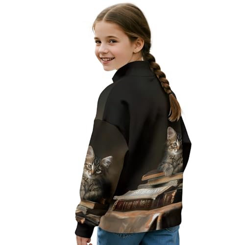 Image of AmzPrint Girls Graphic Quarter Zip Coat Long Sleeve Lightweight Oversized Athletic Running Hoodies For Kids Teen Girls