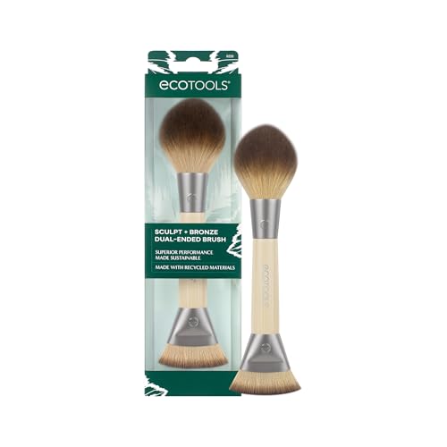 EcoTools Sculpt + Bronze Dual-Ended Makeup Brush, Fluffy Bronzer & Dense Contour Brush for Liquid, Cream & Powder Face Makeup, Travel-Friendly, Vegan & Cruelty-Free, Eco-Friendly Handle, 1 Count