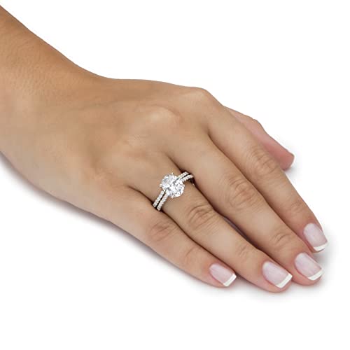 PalmBeach Platinum-Plated Sterling Silver Round Princess Oval or Marquise Cubic Zirconia Bridal Ring Set Size 73