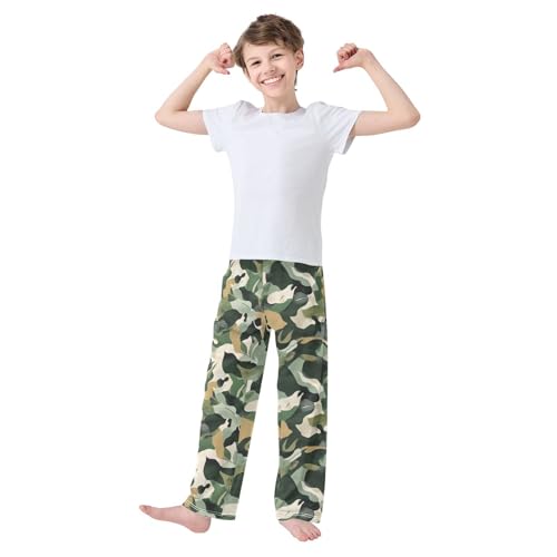 Boys' Pants Deep Green Trendy Camo Long Bottoms Jogger Pants Elastic Waist Trousers with Pockets S-XL2