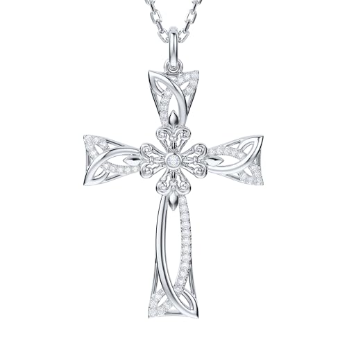 THELANDA Genuine Moissanite Sterling Silver Celtic Cross Trinity Knot Pendant Necklace, Adjustable 18-20 Inch Chain with Lobster Clasp, Unisex Jewelry Gift for Women and Men