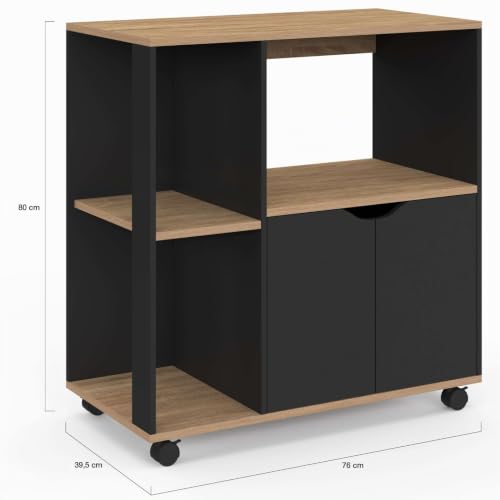 Miniatura 5 de Idmarket - Carrito De Cocina Cosi De Madera Negra Y Placas De Madera De Haya, Longitud 76 Cm