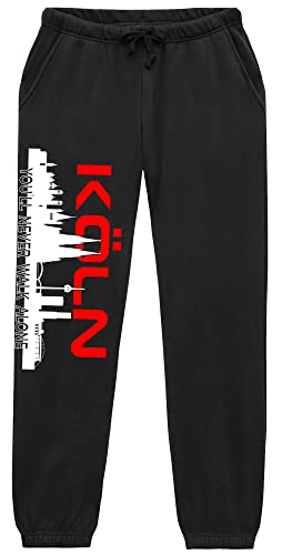 Köln Skyline Jogginghose | Fussball Cologne Hose Herren Ultras Sporthose Freizeithose Fanartikel | Schwarz (XL)