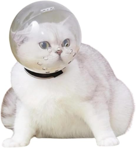 Uranus 猫宇宙ヘッドギア口輪 猫宇宙ヘッドギアエリザベスカラー ペット口輪 猫用 通気性 猫 マスク 爪切り補助用 ペット用品噛みつき防止 拾い食い防止 傷舐め防止 調節可能 可愛い 軽量 傷口保護 (M(14.3*13*6.6cm))