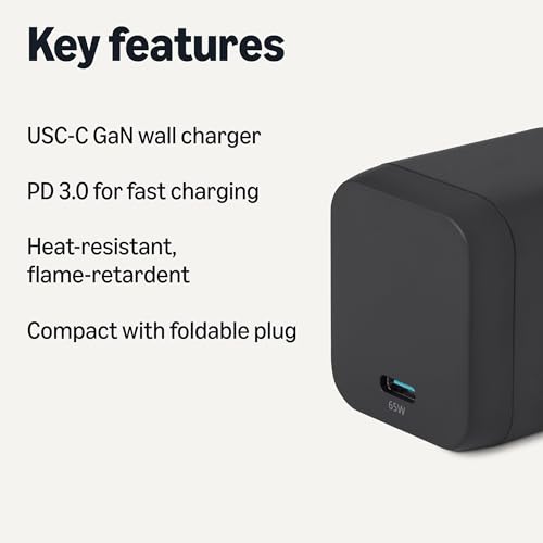 Amazon Basics 65W Fast Charging USB-C GaN Wall Charger, 1-Port PD 3.1, Black - image 2