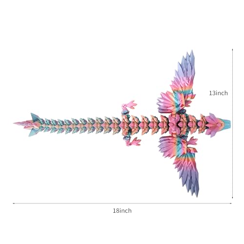 Image of 3D Printed Dragon - 18 inch Flying Dragon with Wings, XL Articulated Winged Crystal Fidget Toy, Home Decor, Birthday Gift, Desk Pet - Candy Color Rainbow | XL, Easter, Christmas, Gift for Kids&Adults, Articulated, Winged Crystal Fidget Toy, Home Decor, Birthday Gift