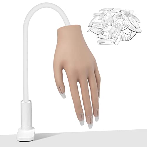 Practice Hand For Acrylic Nails - BTArtbox Nail Hand Practice, Upgraded Trapezoid Shaped Nail Tips Slot, Built-in Aluminum Frame Finger, Flexible Movable Nails Training Hand for Nails Manicure