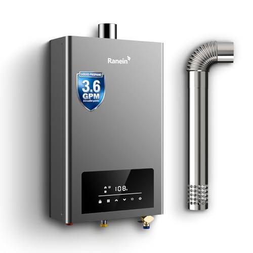 2025 GEN II Ranein Propane Gas Tankless Water Heater Max 3.6 GPM, 80,000 BTU Indoor On Demand Instant Hot Water Heater with LED Temperature Control Panel, Vent Pipe