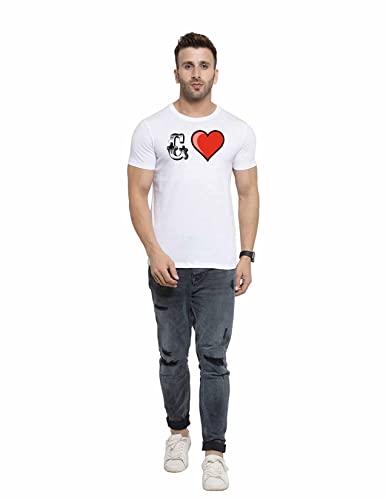 Image of Love Printed T-Shirt for Men and Women Alphabet with Love Heart Graphic Printed T-Shirt Half Sleeve T-Shirt