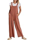 ANRABESS Womens Jumpsuits Overalls Linen Wide Leg Jumpers Casual Summer Fall Outfits 2025 Beach Vacation Clothes with Pockets Rust Large