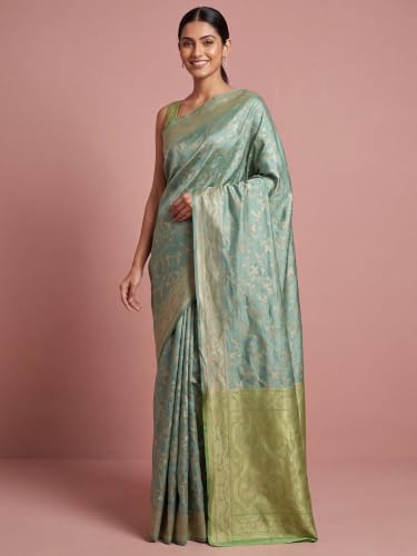 Image of AKHILAM Women's Multicolor Litchi Silk Ethnic Motif Print Saree With Unstitched Blouse Piece|sarees for women | litchi silk sarees