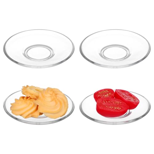 PATKAW Glass 4Pcs Plate Set, Clear Round Saucer, Snack, Dessert, Fruit Plate, Japanese Decor, Coffee Mug Saucer, 9x9cm, Dishwasher Safe, 174g