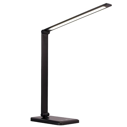 Lampe de Bureau LED Réglable, Lampe de Table 5 Modes de Couleur et 5 Niveaux de Luminosité Ajustable, Lampe de Chevet Port USB Charge et Fonction Minuterie,...