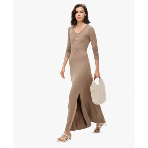 Superdry Robe midi pour femme avec demi-boutonnière, Marron fossile, 38