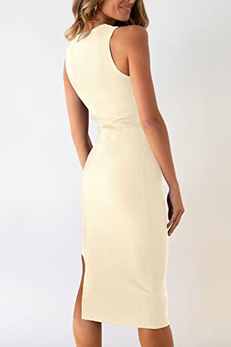 Image of PRETTYGARDEN Women's Summer Midi Bodycon Dresses Casual Crew Neck Side Slit Sleeveless Knit Cut Out Tank Top Dress